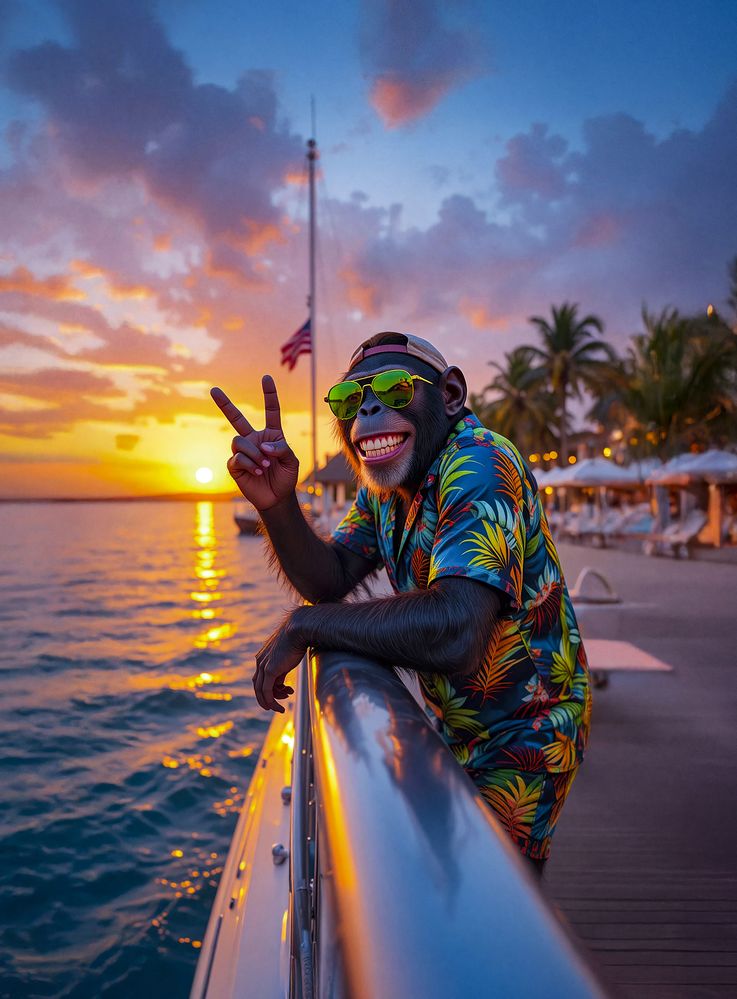 Art Print Kraurart AI - Tropical Tides & Monkey Vibes