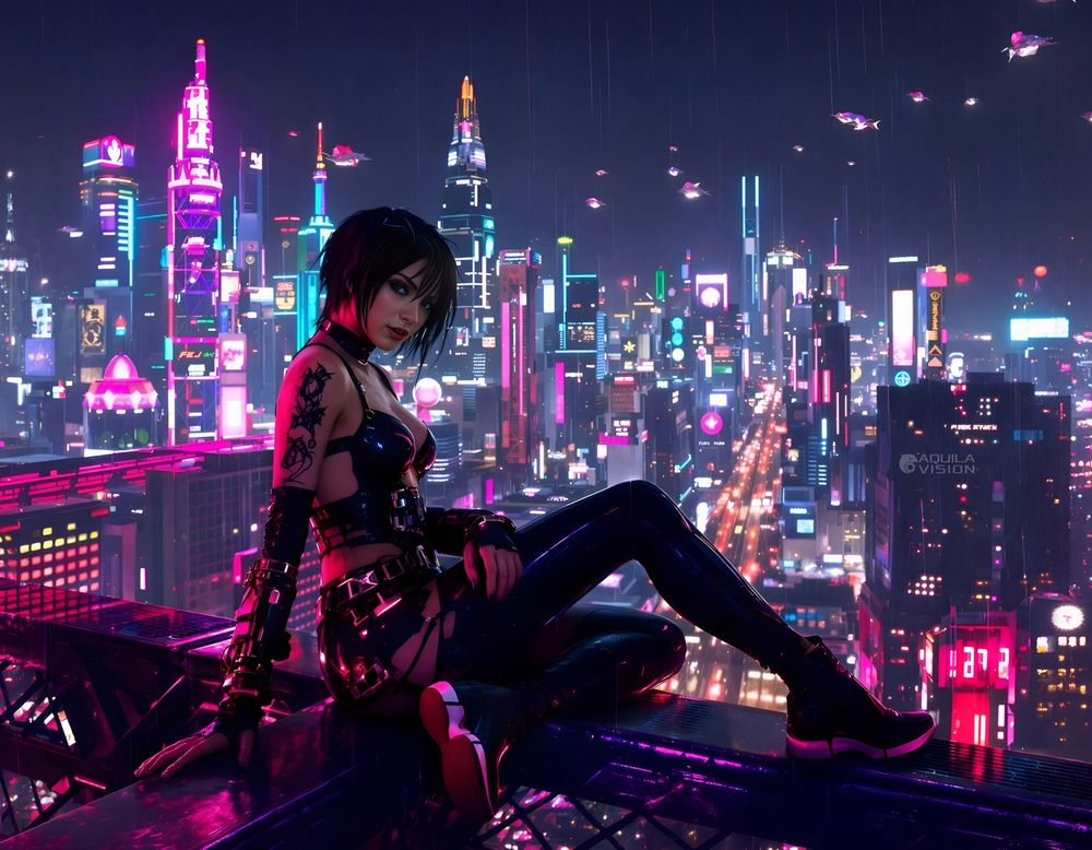 Art Print Aquila Vision AI - Lady of the Neon Veil