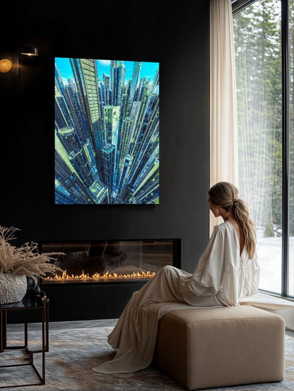 Art Print Existence Games AI - Neon Skyscrapers