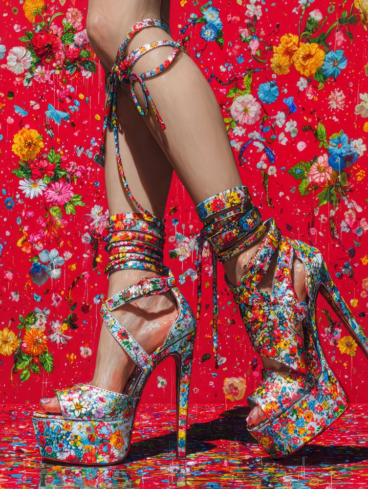 Art Print SensuAI - Floral Frenzy on Stilettos