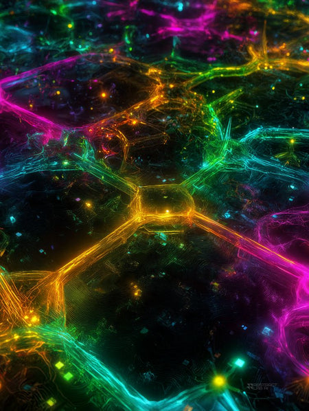 Art Print Abstract Lab AI - Neon Honeycomb Pulse