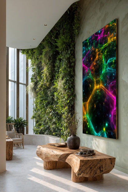 Art Print Abstract Lab AI - Neon Honeycomb Pulse