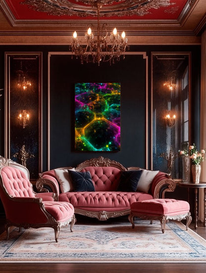 Art Print Abstract Lab AI - Neon Honeycomb Pulse