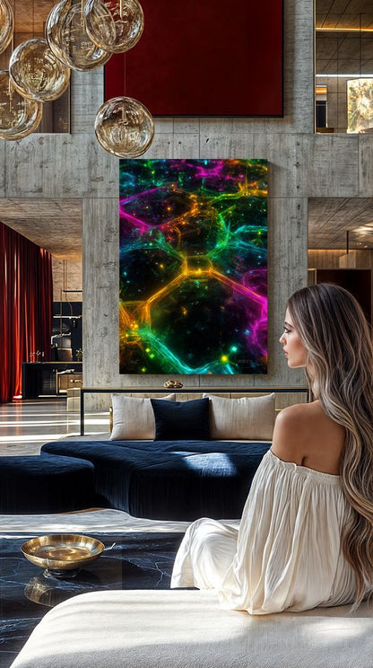 Art Print Abstract Lab AI - Neon Honeycomb Pulse