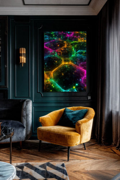 Art Print Abstract Lab AI - Neon Honeycomb Pulse